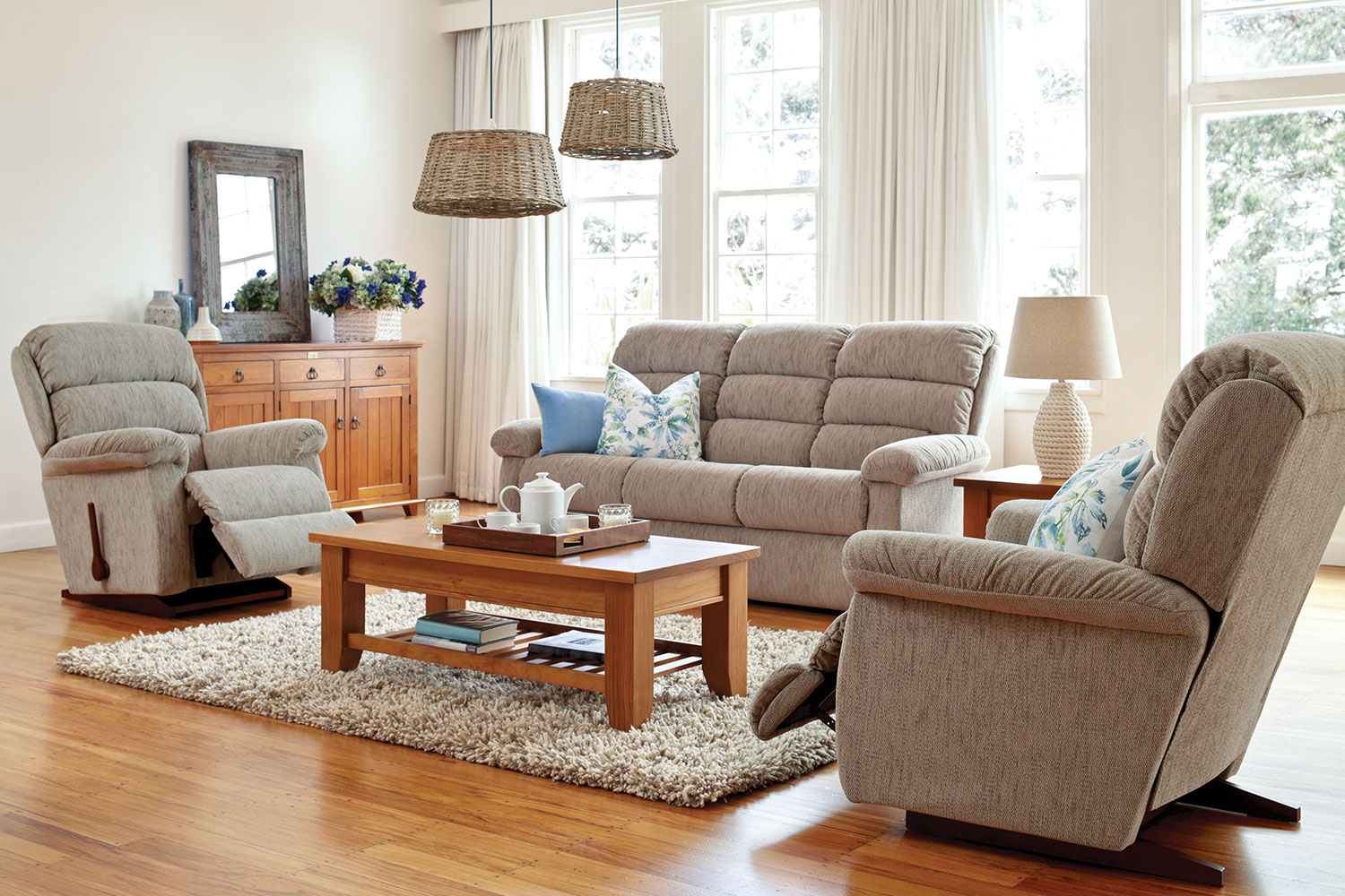 Rapids 3 Piece Fabric Recliner Lounge Suite by LaZBoy Harvey Norman