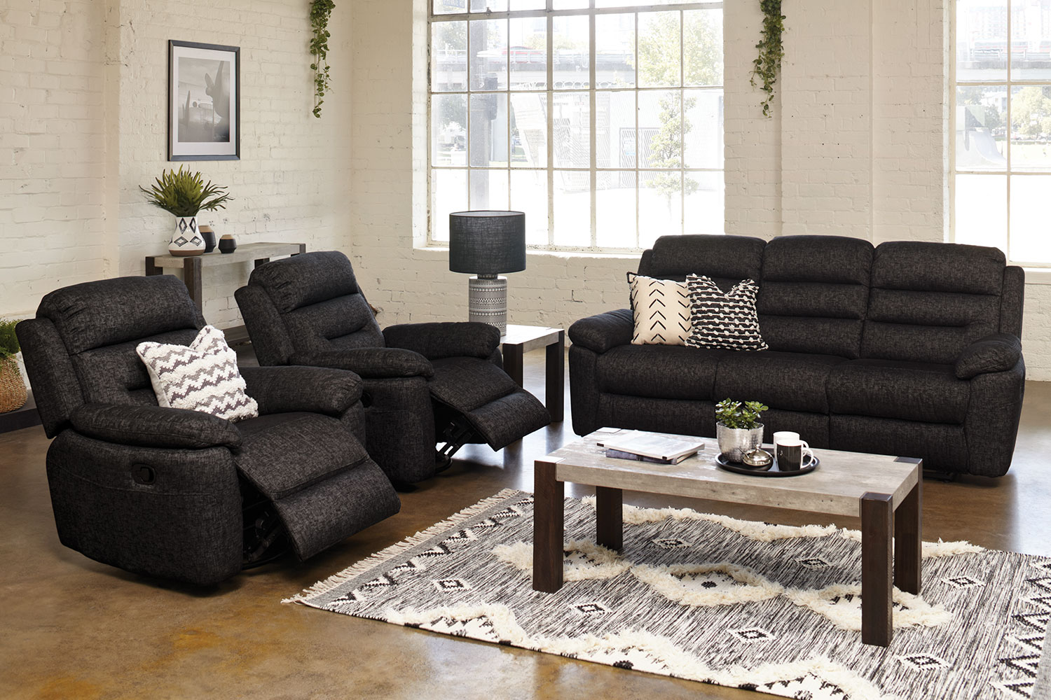 Maverick 3 Piece Fabric Recliner Lounge Suite Harvey Norman New Zealand