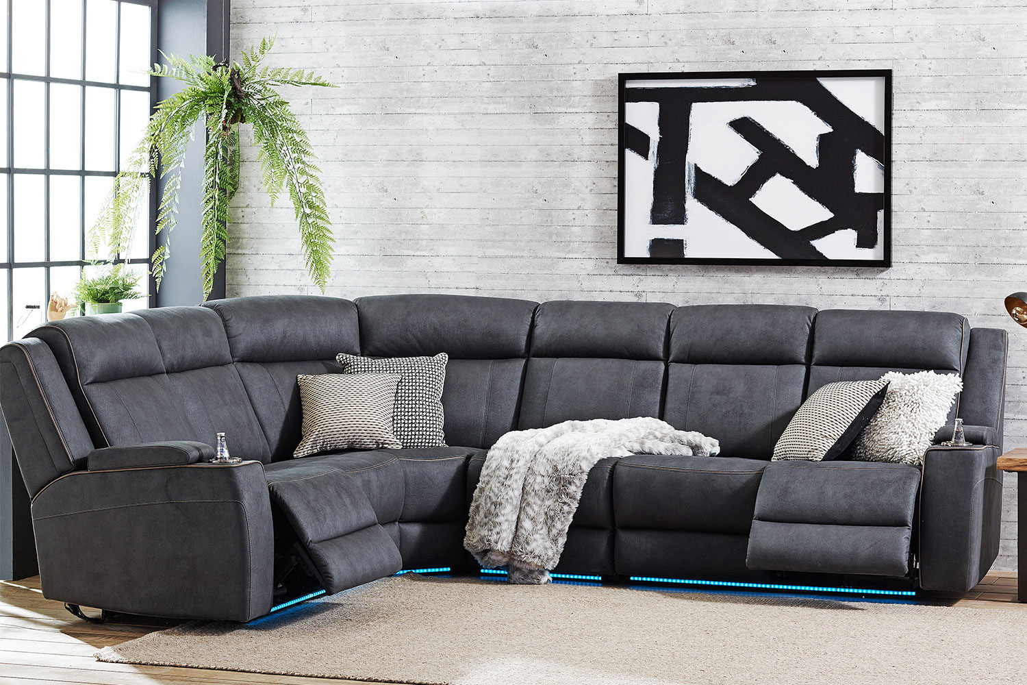 Phoenix 6 Seater Fabric Theatre Corner Lounge Suite By Synargy