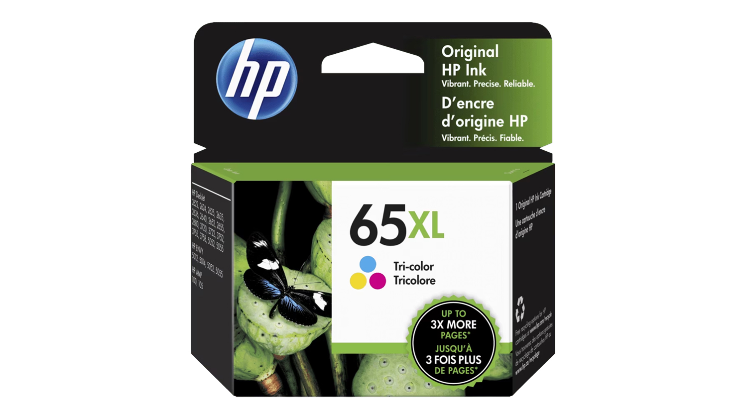 An image of the HP 65XL Ink Cartridge box in tri-colour