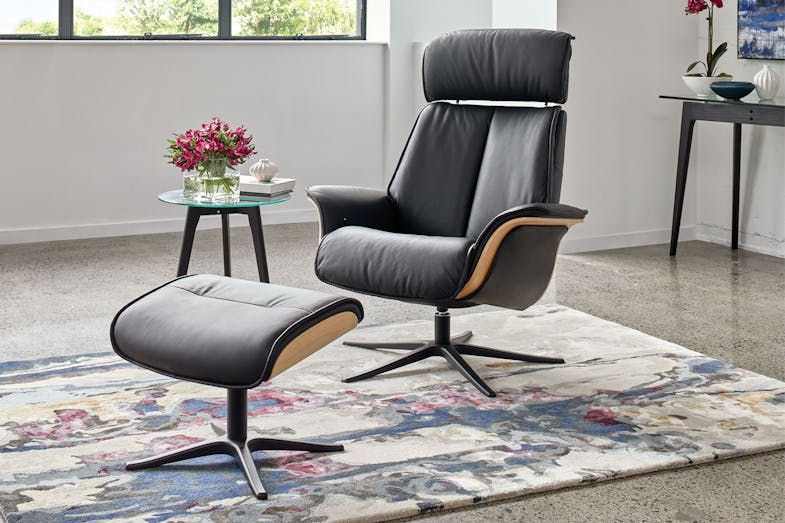 Space Leather Recliner Chair and Footstool - Trend - IMG