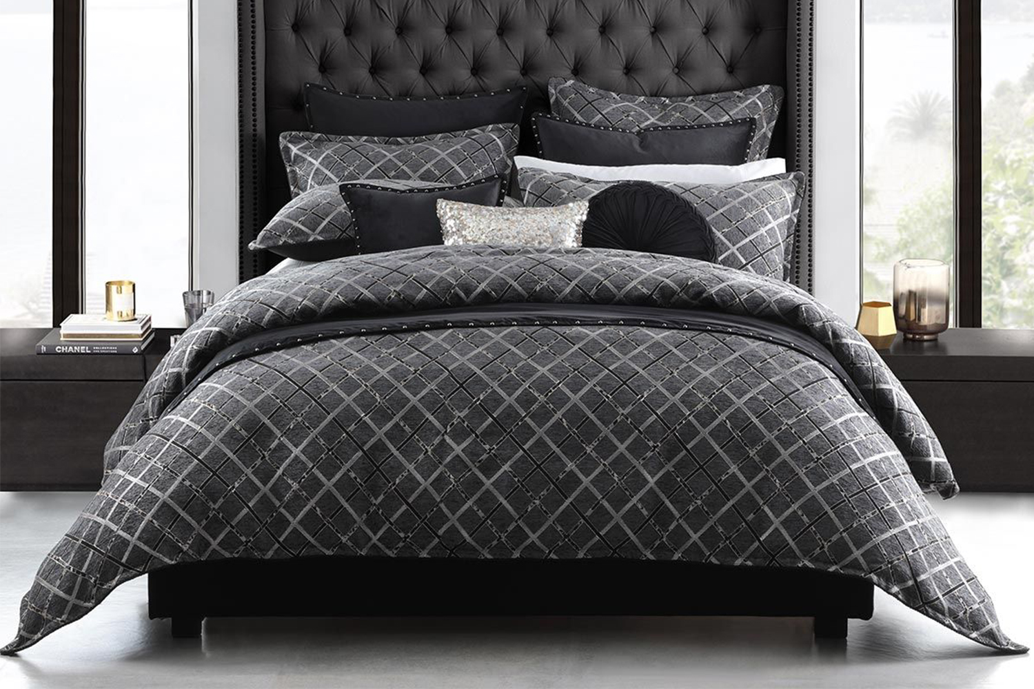 Mancini Charcoal Duvet Cover Set By Da Vinci Harvey Norman New