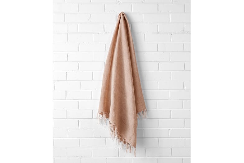 Vintage Linen Fringe Throw by Aura - Pink Clay