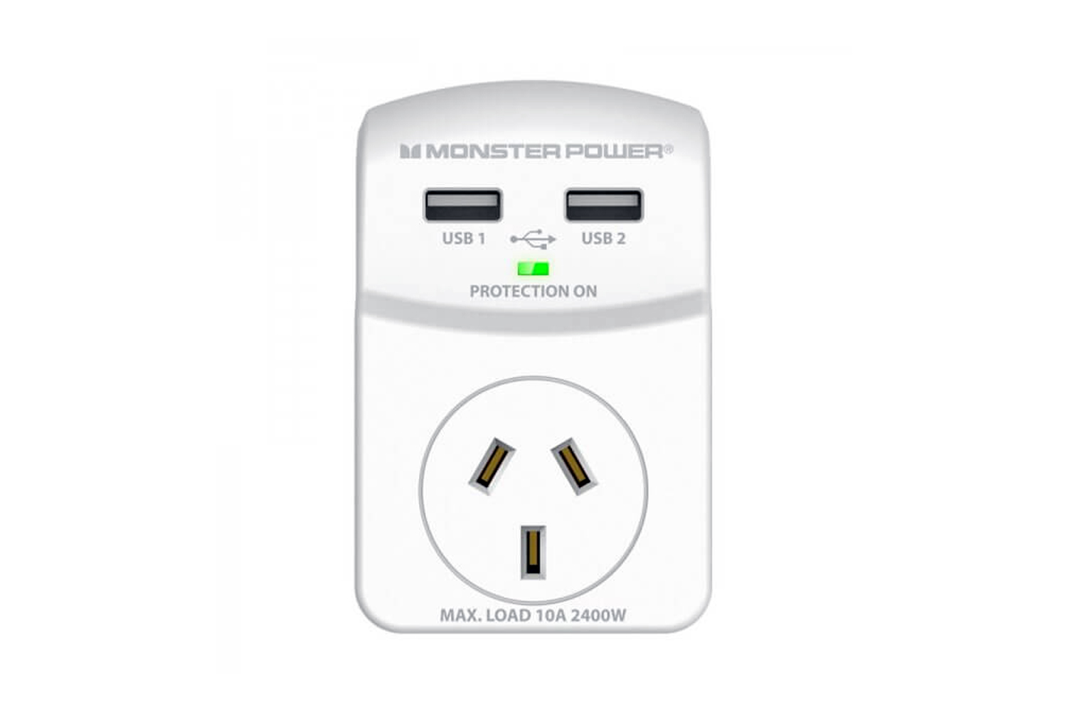 Monster Surge Protector & Power Filter - 1 Power Socket & 2 USB-A Ports - White (Essentials/120084)