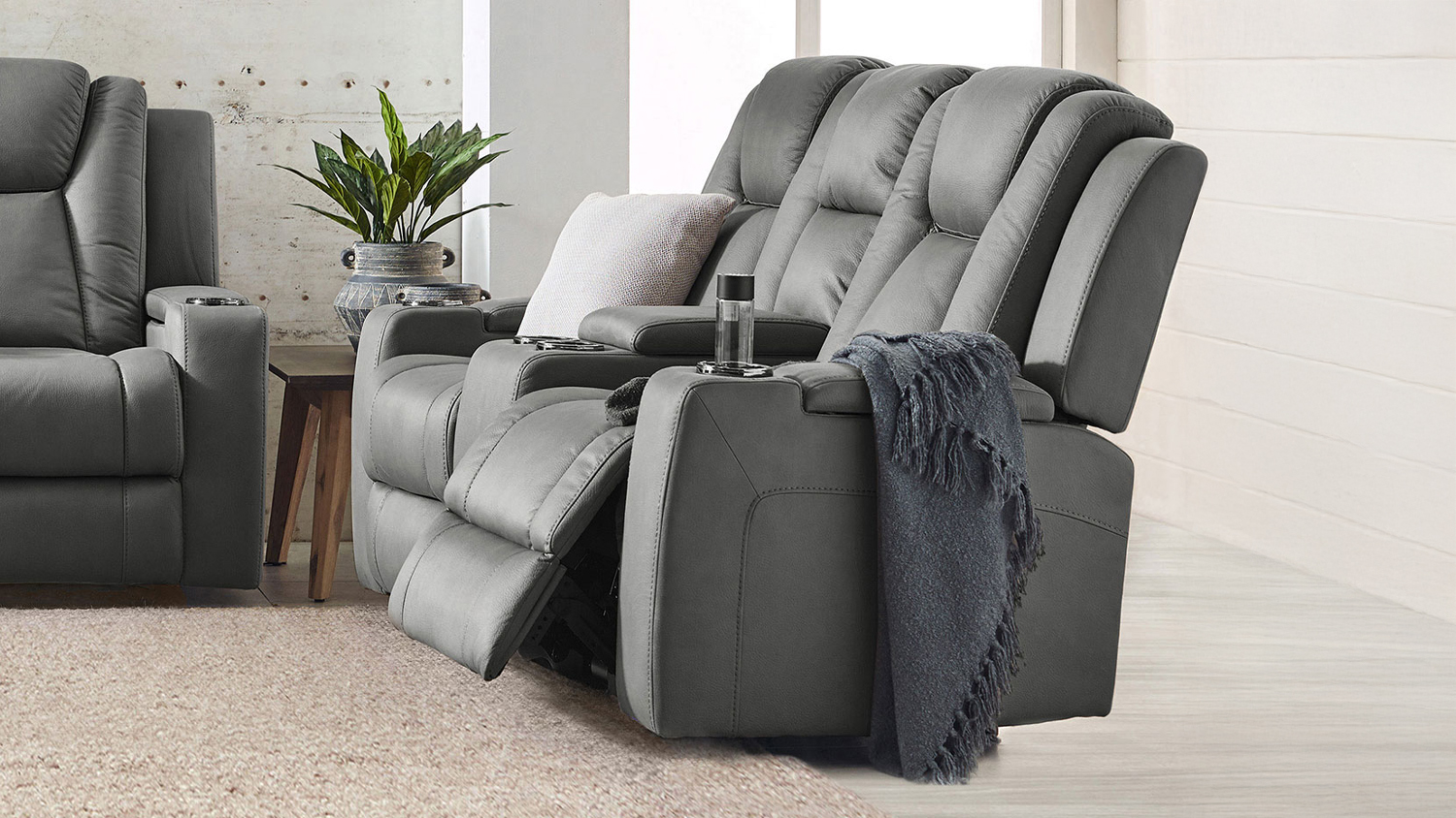 White Haven 2 Seater Fabric Electric Recliner Sofa