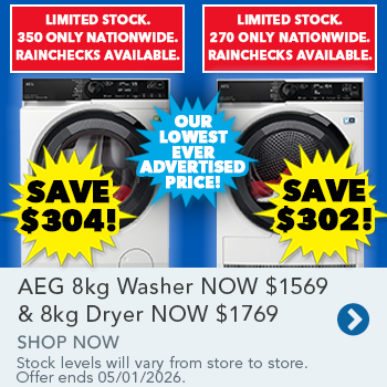 AEG 8kg Washer NOW $1569 & 8kg Dryer NOW $1769